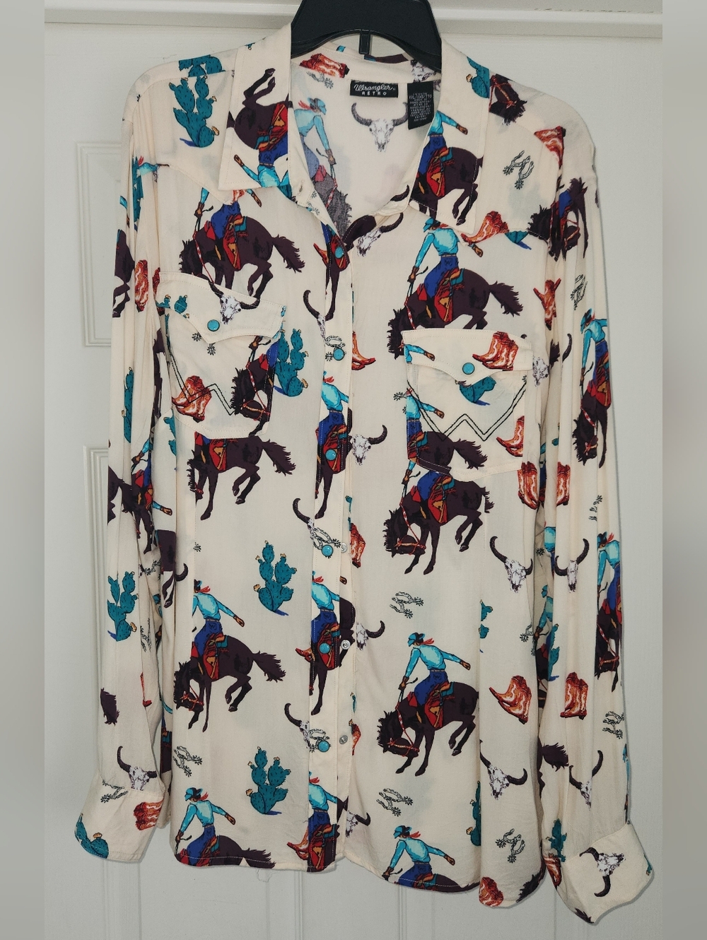 Western Snap Bucking Cowboy Shirt By Wrangler Retro , XXL, Great Used Condition